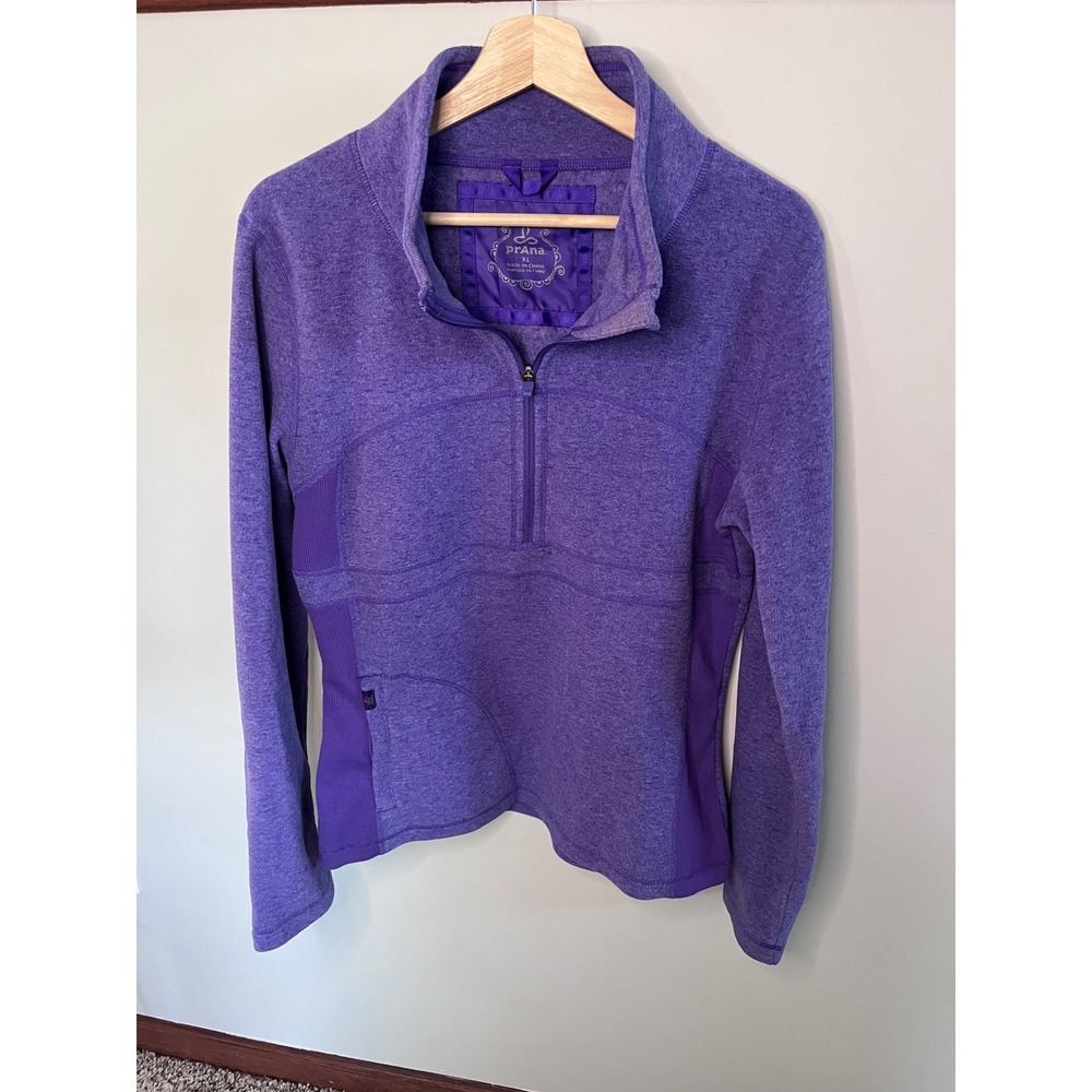 Prana Womens XL Purple Heathered Quarter Zip Fleece Pullover‎ Activewear Hiking